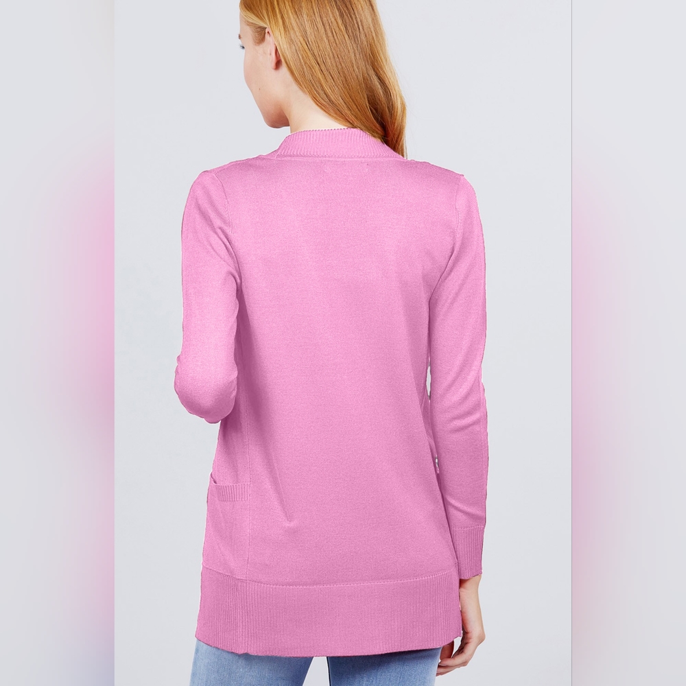 ACTIVE BASIC Ribbed Trim Open Front Cardigan - Picture 5 of 5